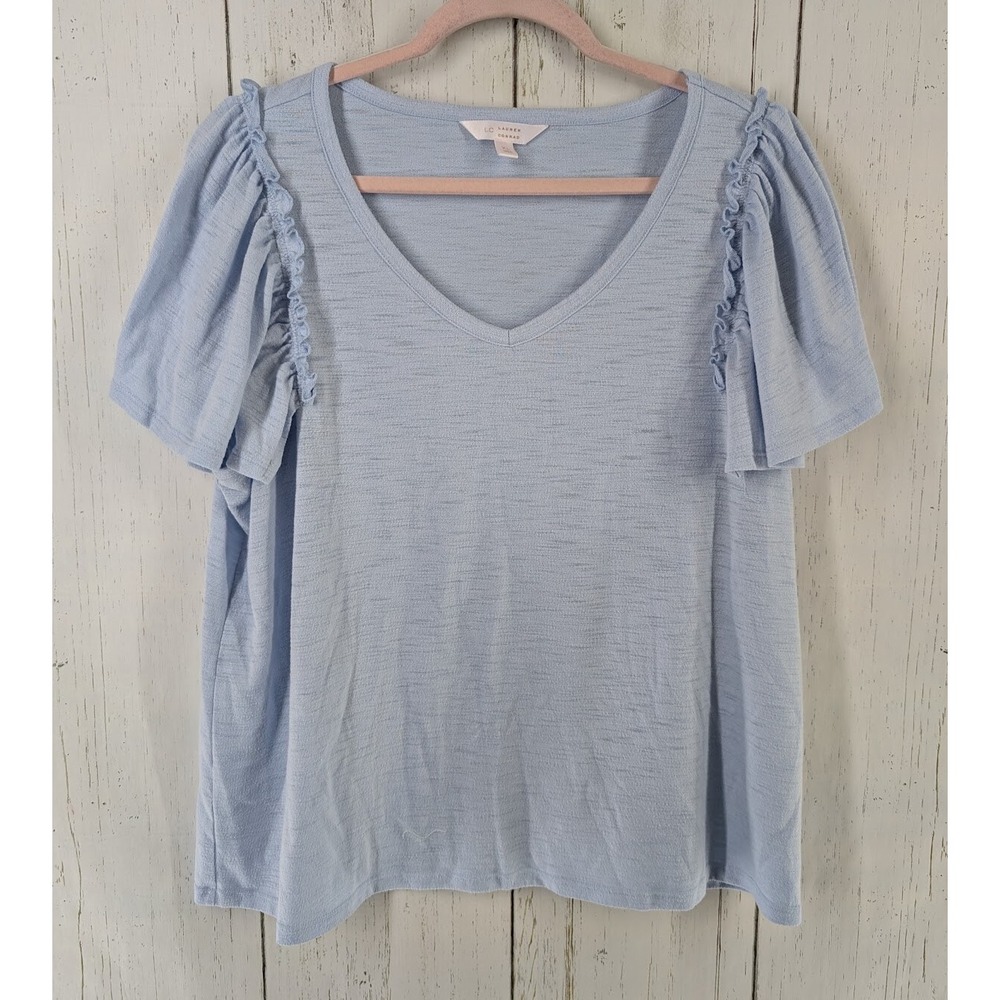 LC Lauren Conrad Light Blue Ruffle Sleeve Blouse